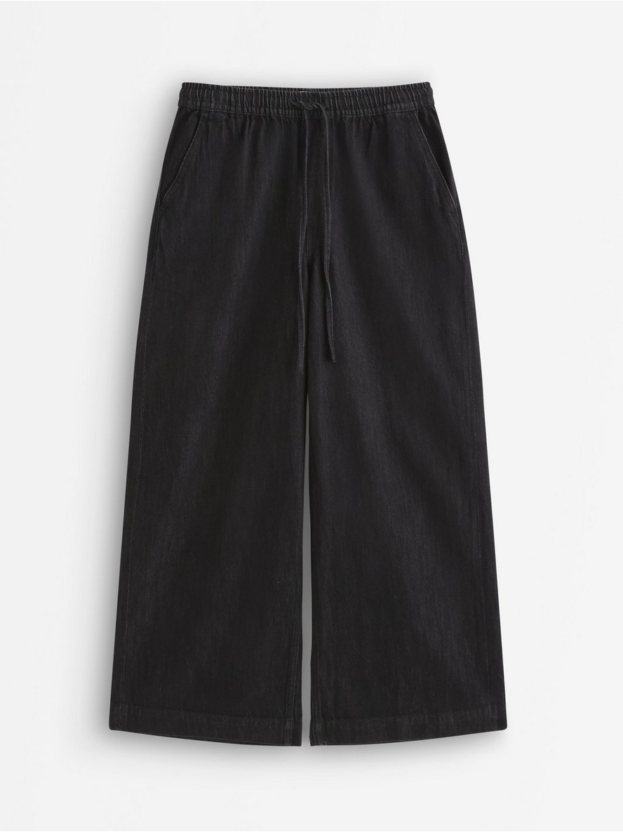 Wide denim trousers with elastic waist - 3014000-141