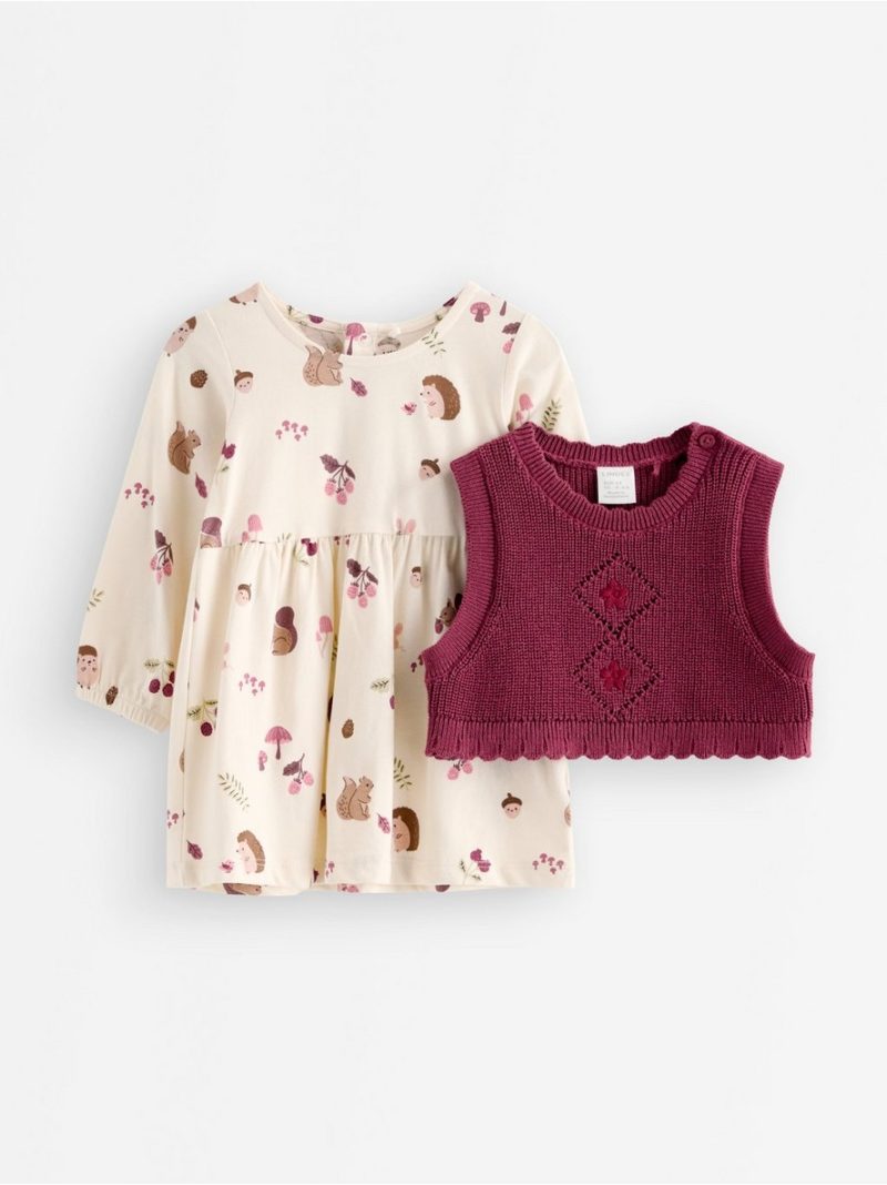 Set with jersey dress and knitted vest - 3012173-6809