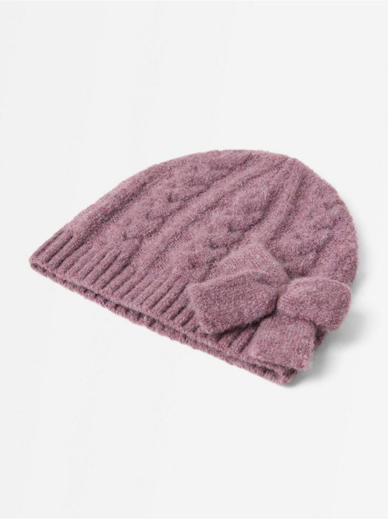 Cable-knit beanie with bow - 3013098-9438