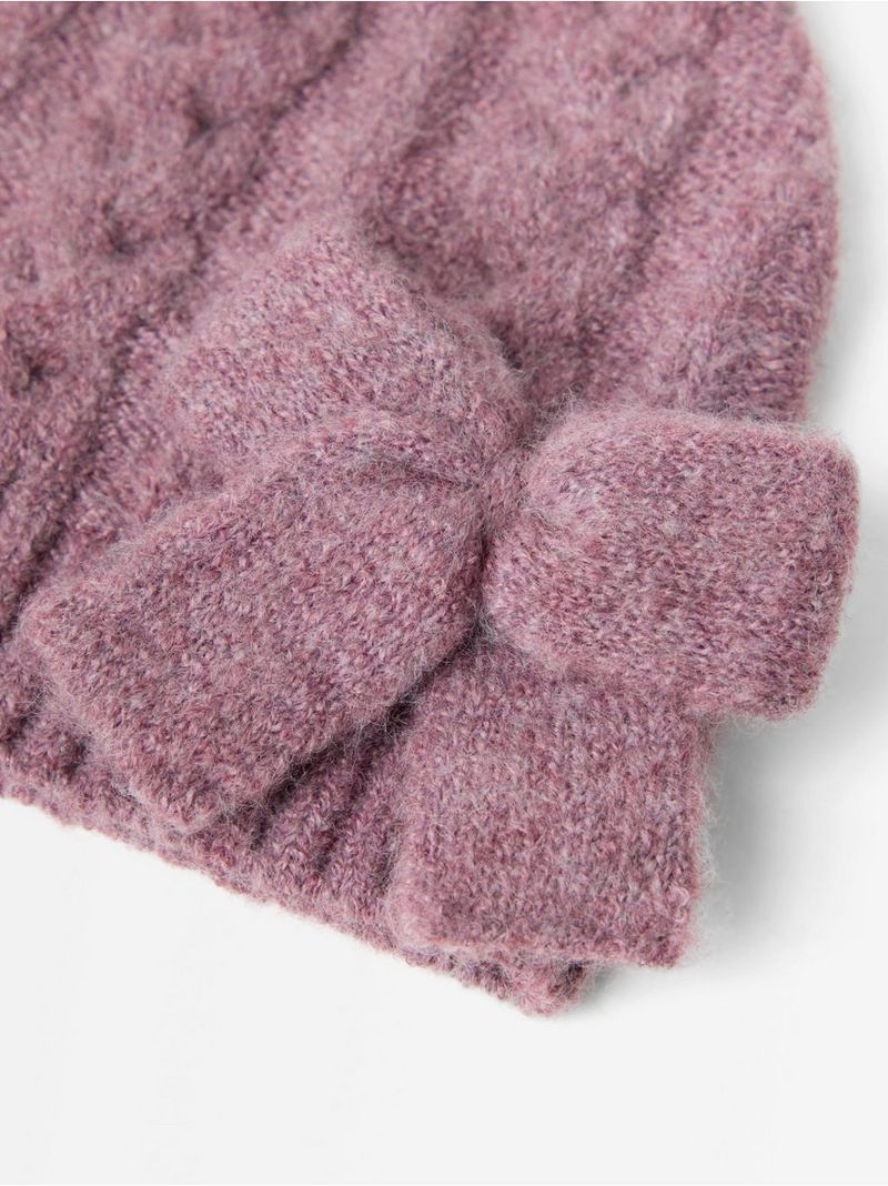 Cable-knit beanie with bow - 3013098-9438