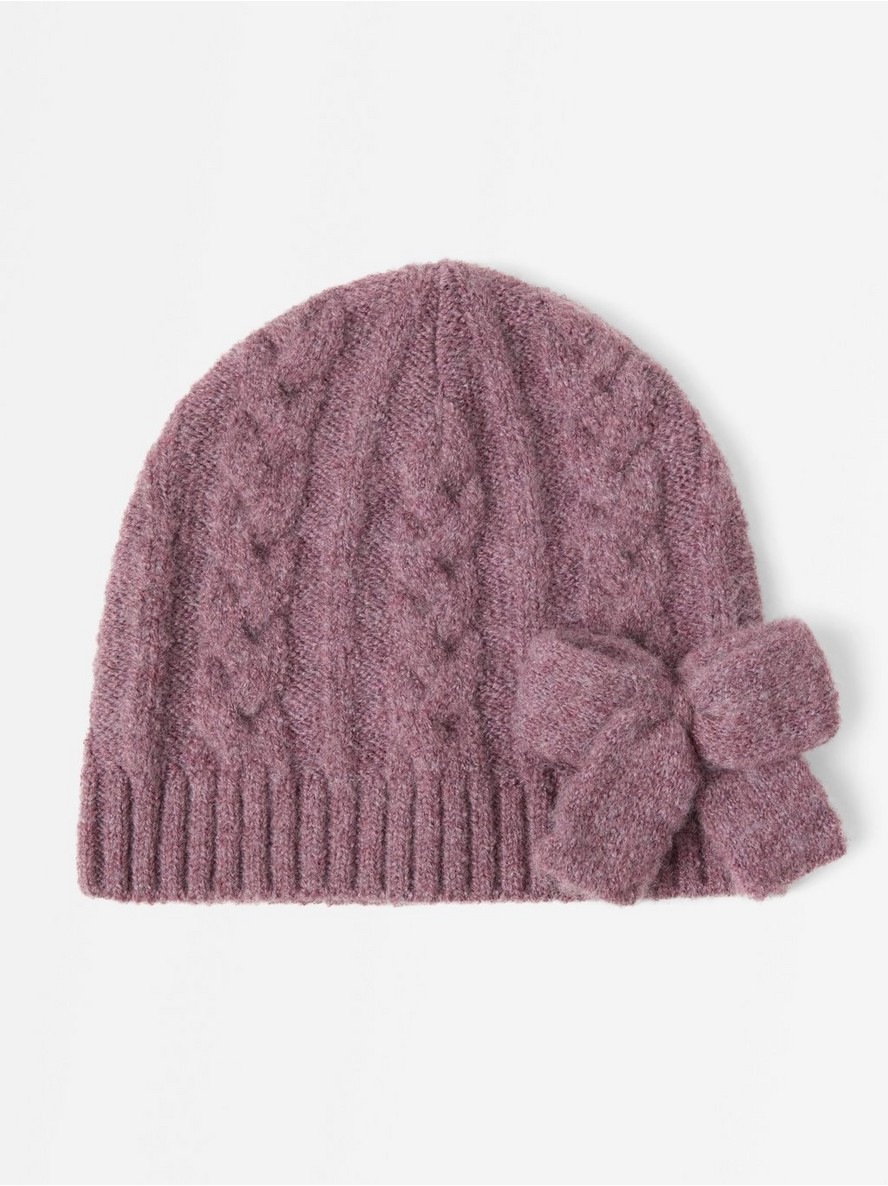 Cable-knit beanie with bow - 3013098-9438