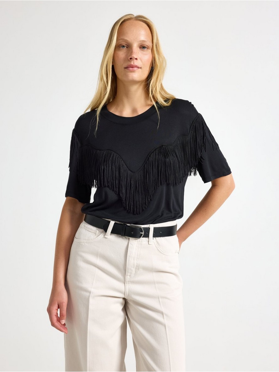 Jersey top with fringes - 3013230-80