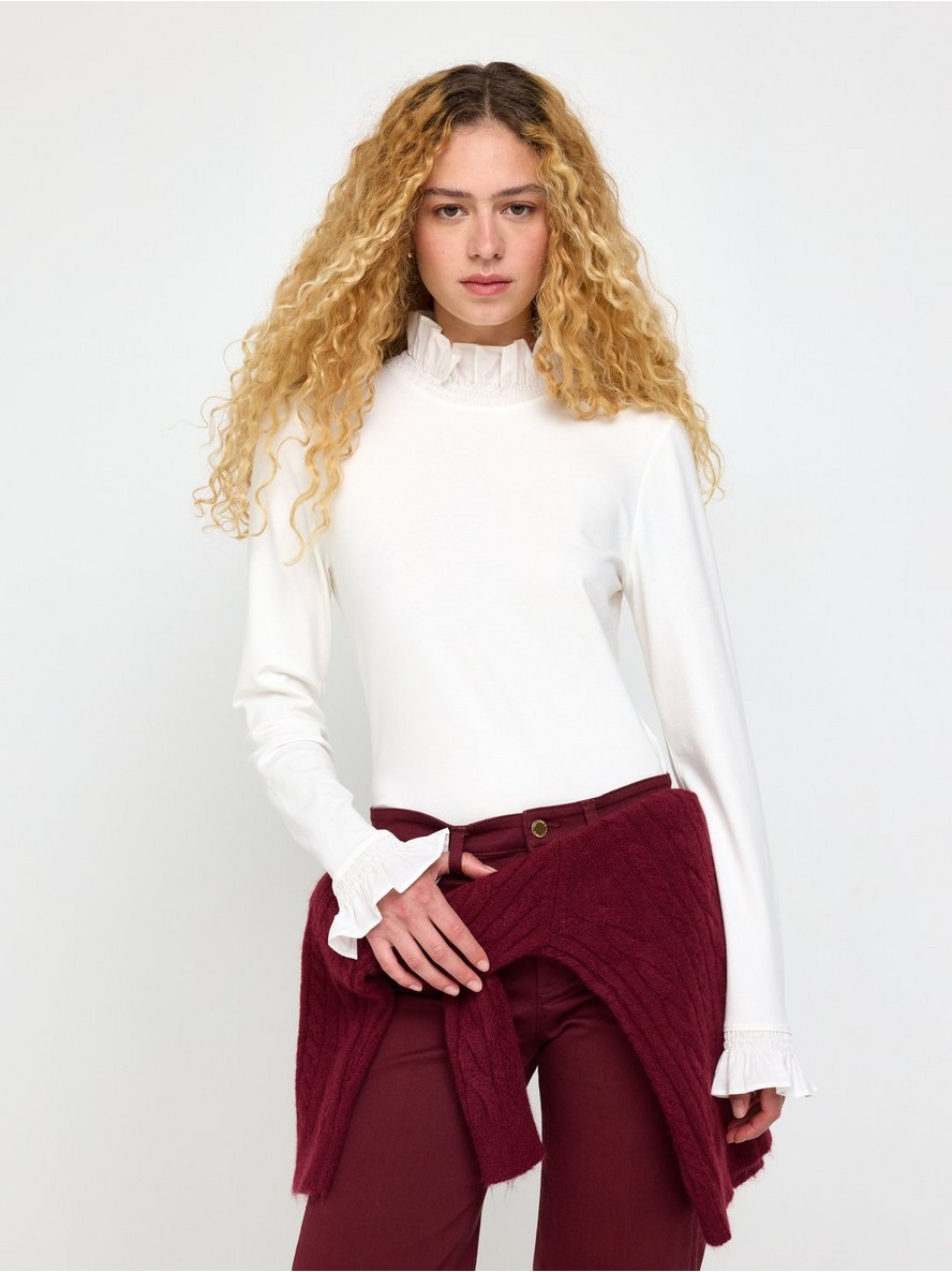 Long-sleeved top with frill collar - 3013857-300