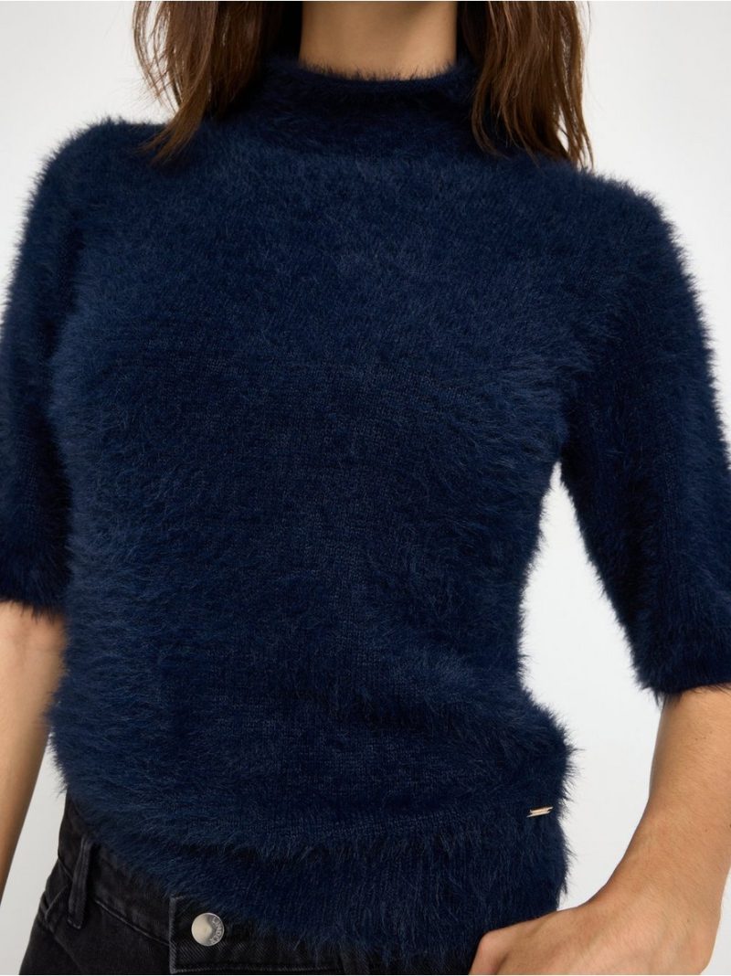 Short-sleeved jumper in feather yarn - 3013878-2150