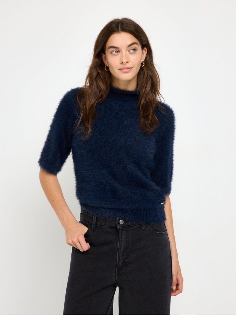 Short-sleeved jumper in feather yarn - 3013878-2150