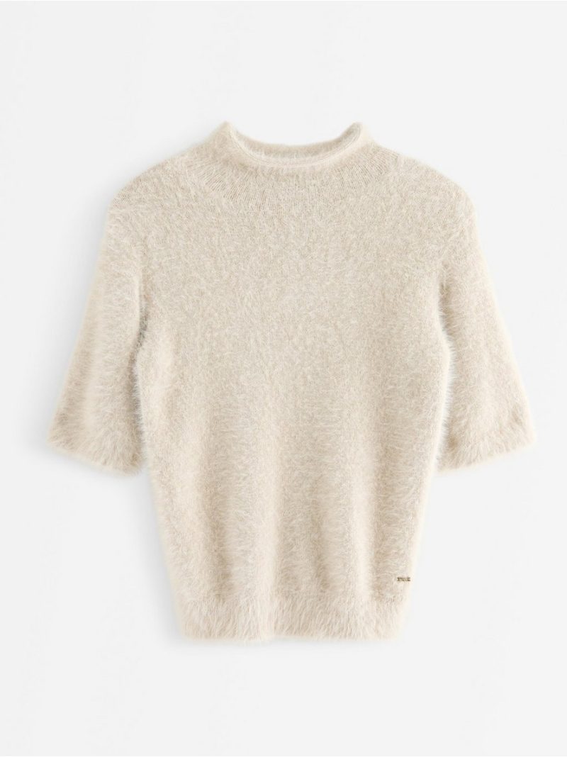 Short-sleeved jumper in feather yarn - 3013878-9609
