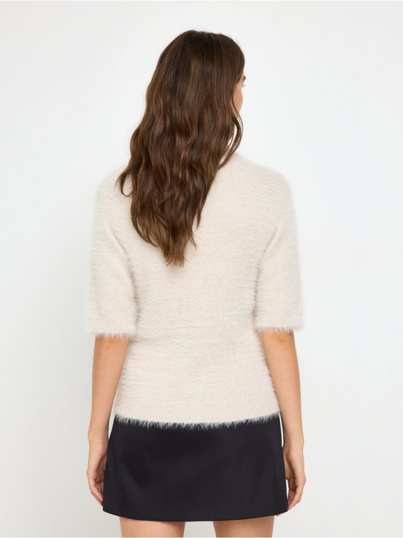 Short-sleeved jumper in feather yarn - 3013878-9609