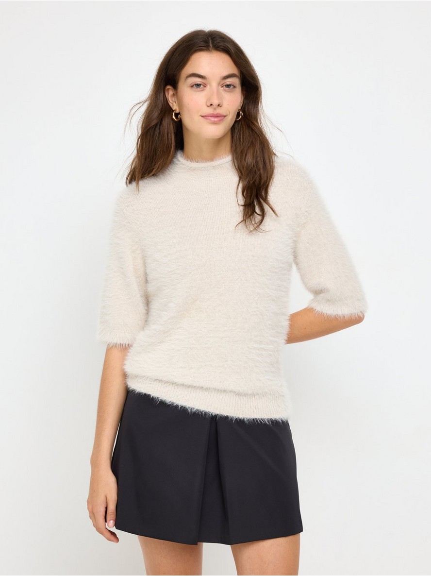 Short-sleeved jumper in feather yarn - 3013878-9609