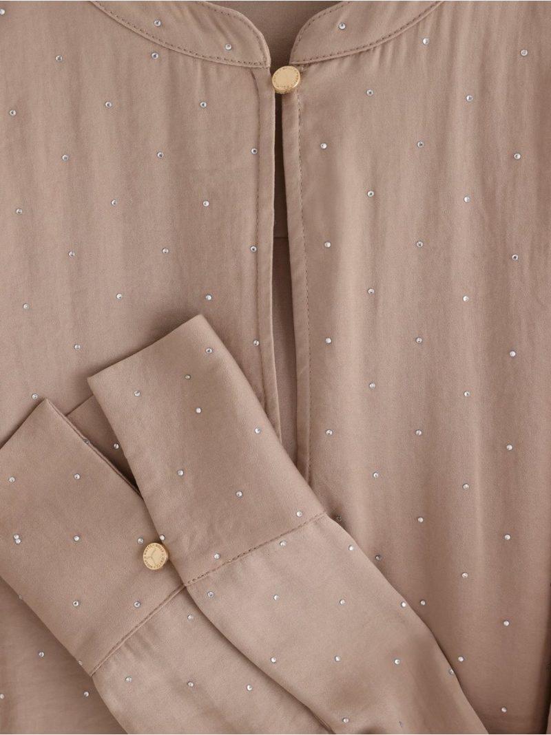 Satin blouse with rhinestones - 3013512-9929