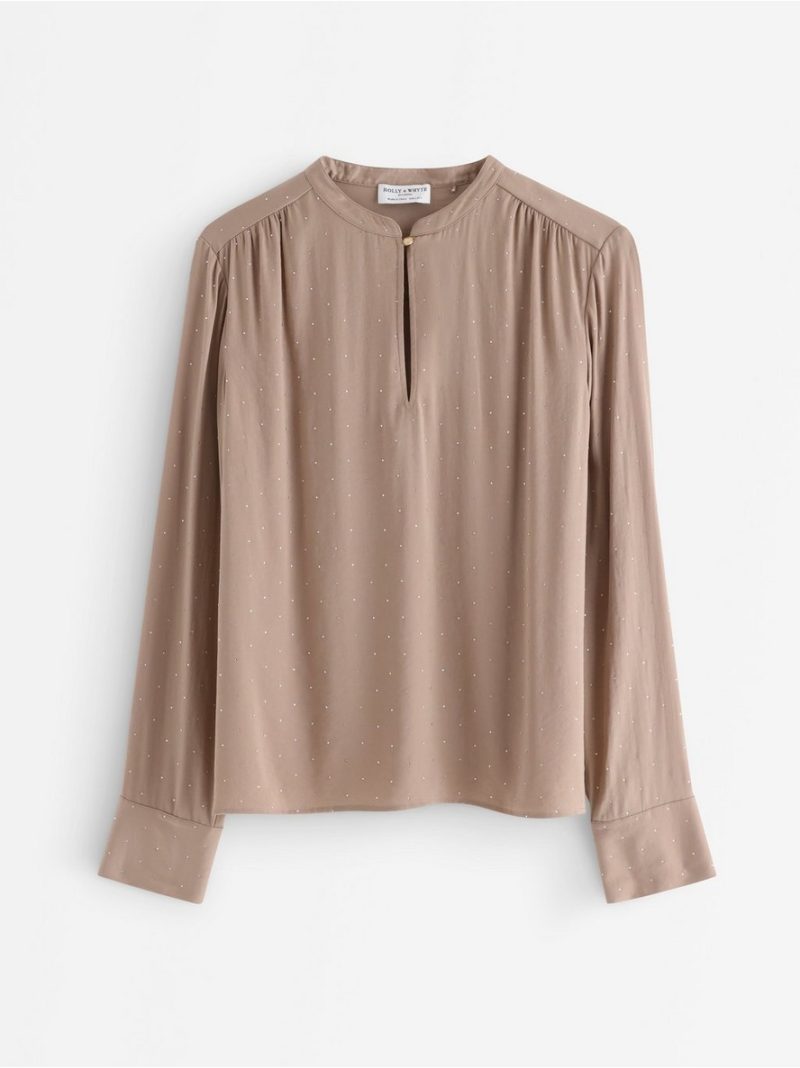 Satin blouse with rhinestones - 3013512-9929